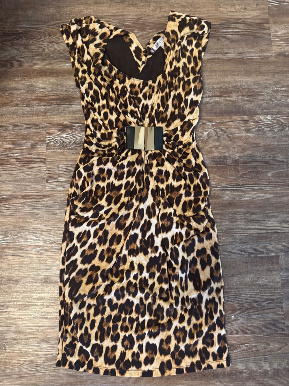 Jennifer Lopez leopard Print Dress with Decorative Waist Buckle